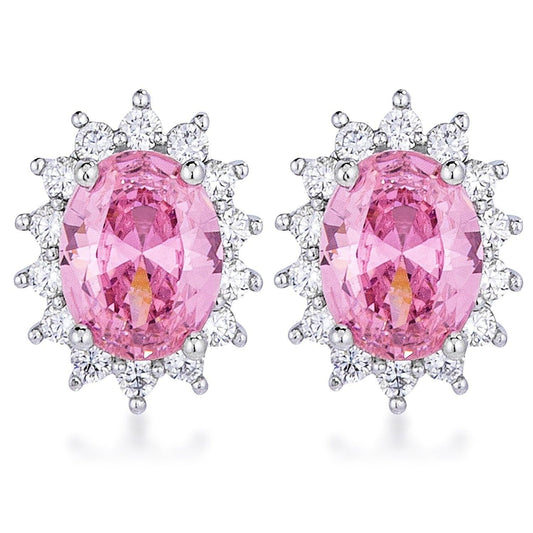 Rhodium Plated Pink Petite Royal Oval Earrings freeshipping - Higher Class Elegance
