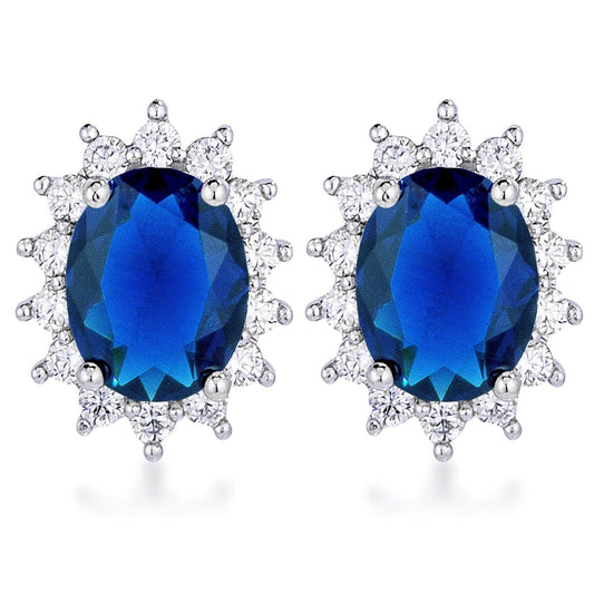 Rhodium Plated Sapphire Blue Petite Royal Oval Earrings freeshipping - Higher Class Elegance