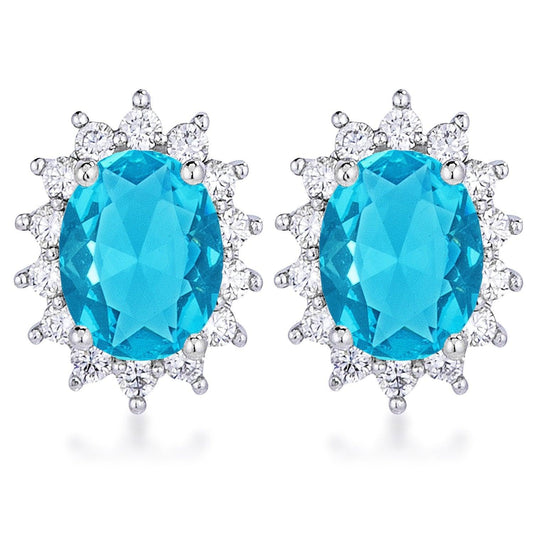 Rhodium Plated Aqua Blue Petite Royal Oval Earrings freeshipping - Higher Class Elegance