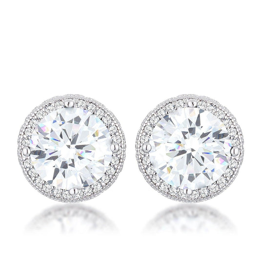 5.84 Ct Rhodium Clear CZ Round Halo Earrings - Higher Class Elegance