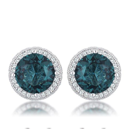 5.84 Ct Rhodium Blue Green Clear CZ Halo Earrings - Higher Class Elegance