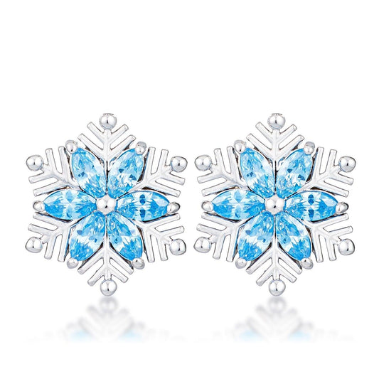 Rhodium Plated Aqua Blue Marquise Snowflake Earrings freeshipping - Higher Class Elegance