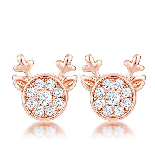 18k Rose Gold Plated Clear CZ Reindeer Earrings freeshipping - Higher Class Elegance