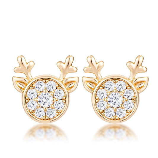 Gold Plated Clear CZ Reindeer Earrings freeshipping - Higher Class Elegance