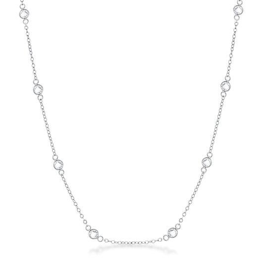 16 Rhodium Plated Clear CZ Round Bezel Saturn Necklace - Higher Class Elegance