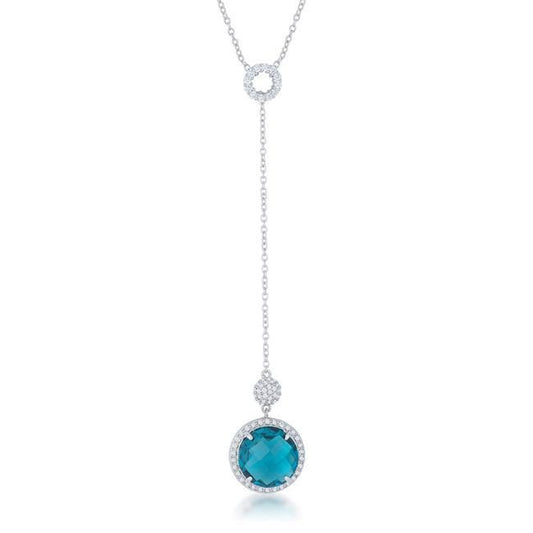 Lori 10.9ct Aqua CZ Rhodium Classic Drop Lariat Necklace freeshipping - Higher Class Elegance