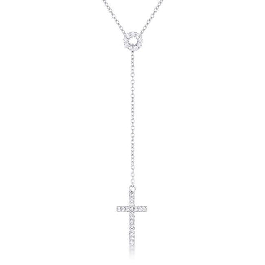 Miranda 0.3ct CZ Rhodium Classic Lariat Cross Necklace freeshipping - Higher Class Elegance