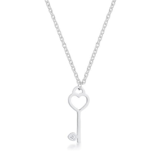 Kina 0.015ct CZ Rhodium Stainless Steel Key Drop Necklace freeshipping - Higher Class Elegance
