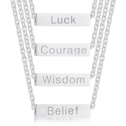 Luck Rhodium Stainless Steel Bar Script Necklace freeshipping - Higher Class Elegance