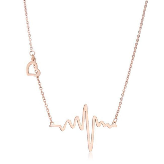 Hana Rose Gold Stainless Steel Delicate Heartbeat Necklace freeshipping - Higher Class Elegance