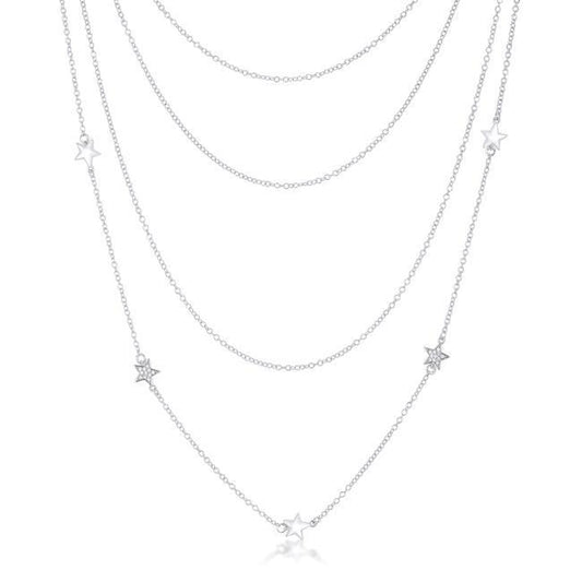 Multi-Chain Rhodium Star Necklace with CZ freeshipping - Higher Class Elegance