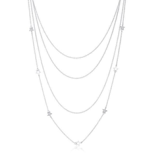 Multi-Chain Rhodium Star Necklace with CZ freeshipping - Higher Class Elegance