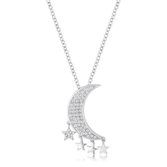 .6Ct Dazzling Rhodium Moon and Stars Necklace with CZ freeshipping - Higher Class Elegance