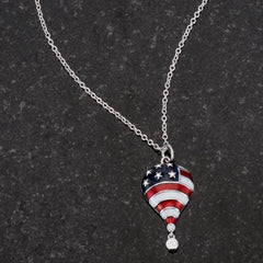 .1 Ct Patriotic Hot Air Balloon Rhodium Necklace with CZ freeshipping - Higher Class Elegance