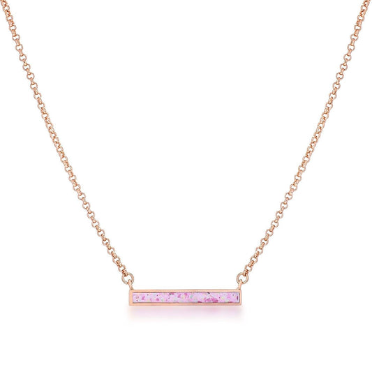 Rose Gold Plate Pink Opal Bar Necklace freeshipping - Higher Class Elegance