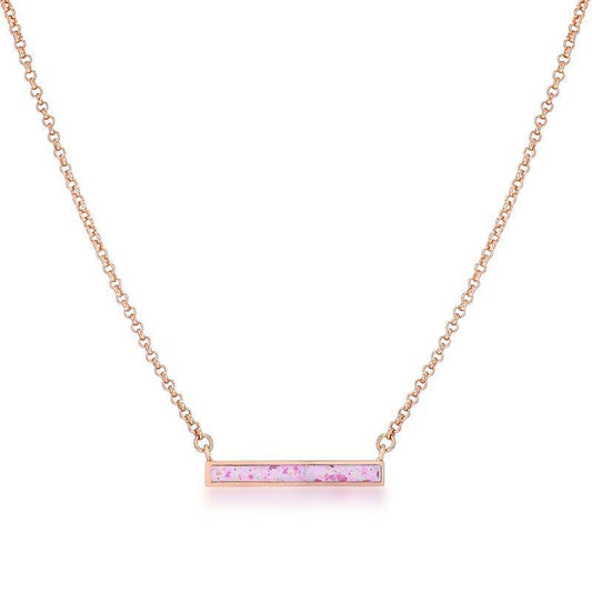 Rose Gold Plate Pink Opal Bar Necklace freeshipping - Higher Class Elegance