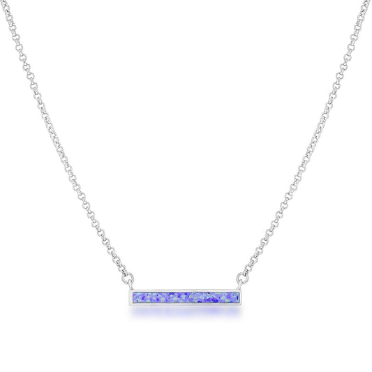 Rhodium Plated Purple Opal Bar Neckalce - Higher Class Elegance