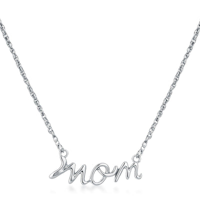 Rhodium Plated Mom Script Necklace freeshipping - Higher Class Elegance