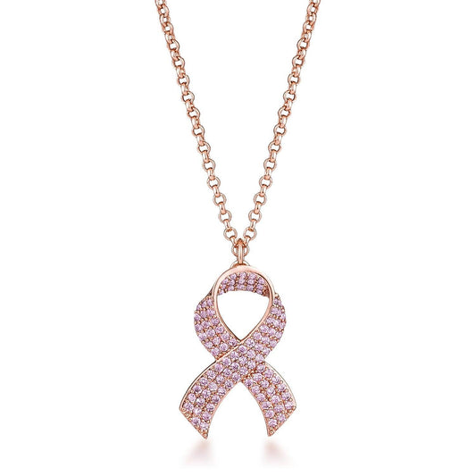 Rose Gold Plated Pink CZ Pave Ribbon Necklace - Higher Class Elegance