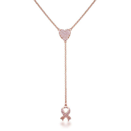 Rose Gold Plated Pink Ribbon "Y" Necklace freeshipping - Higher Class Elegance
