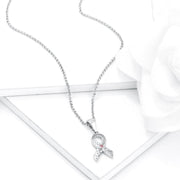 Rhodium Plated Heart Filigree Breast Cancer Awareness Ribbon Pendant freeshipping - Higher Class Elegance