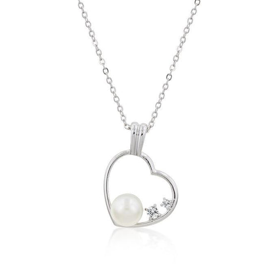 Pearl Cubic Zirconia Heart Pendant freeshipping - Higher Class Elegance