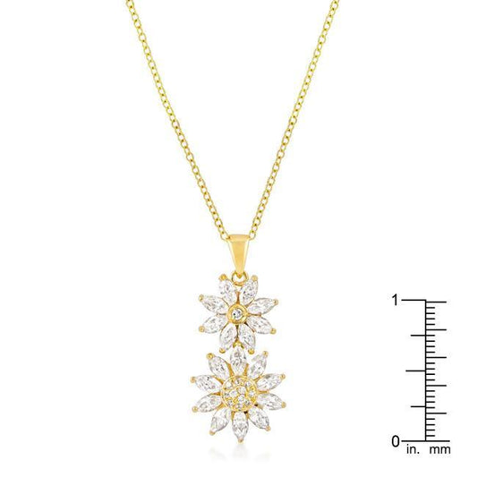 Goldtone Dual Floral Pendant freeshipping - Higher Class Elegance