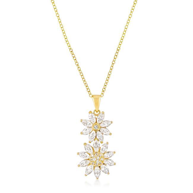 Goldtone Dual Floral Pendant freeshipping - Higher Class Elegance