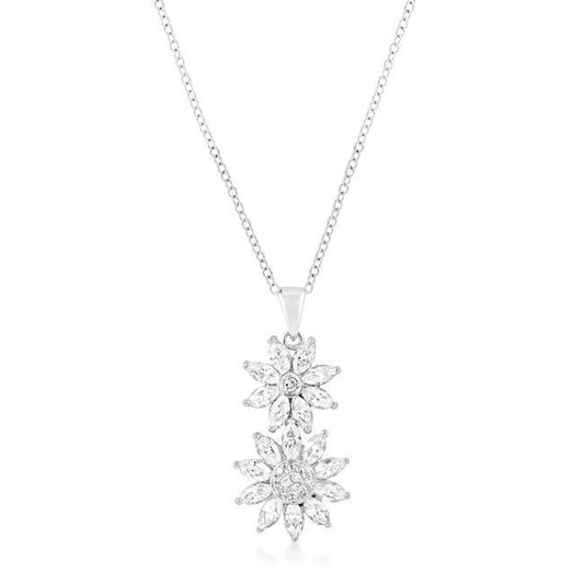 Rhodium Plated Dual Floral Pendant freeshipping - Higher Class Elegance