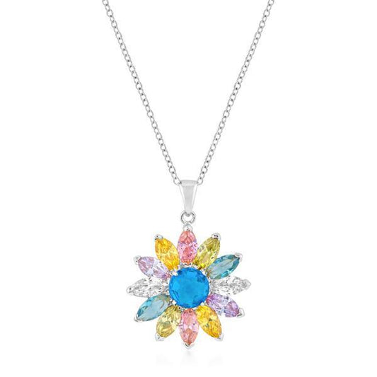 Rhodium Plated Colorful Flower Pendant freeshipping - Higher Class Elegance