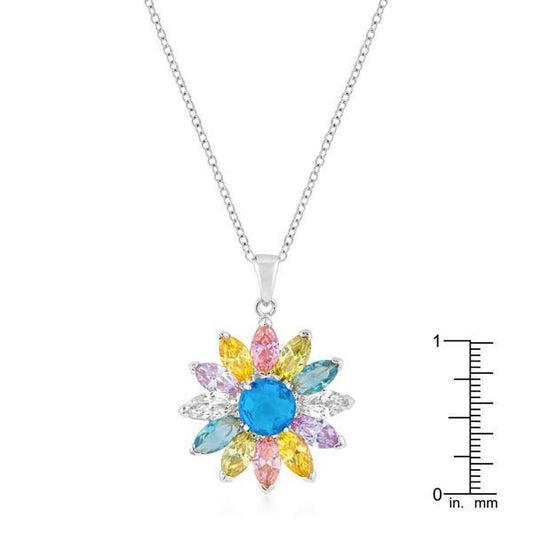 Rhodium Plated Colorful Flower Pendant freeshipping - Higher Class Elegance