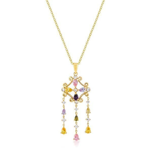 Goldtone Multi-Color Dangle Pendant freeshipping - Higher Class Elegance