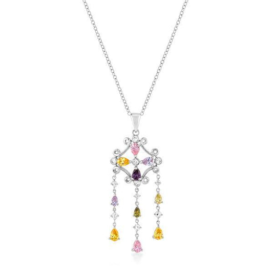 Rhodium Plated Multi-Color Dangle Pendant freeshipping - Higher Class Elegance