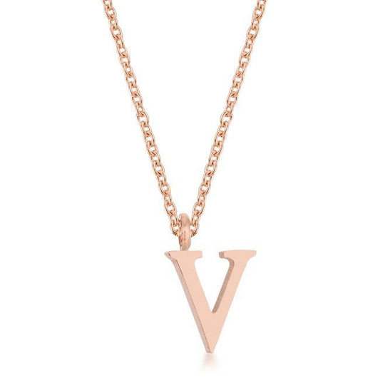 Elaina Rose Gold Stainless Steel V Initial Necklace freeshipping - Higher Class Elegance