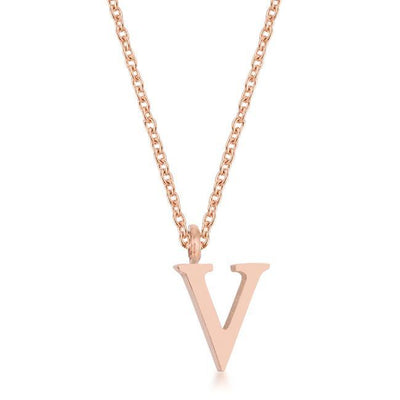 Elaina Rose Gold Stainless Steel V Initial Necklace freeshipping - Higher Class Elegance