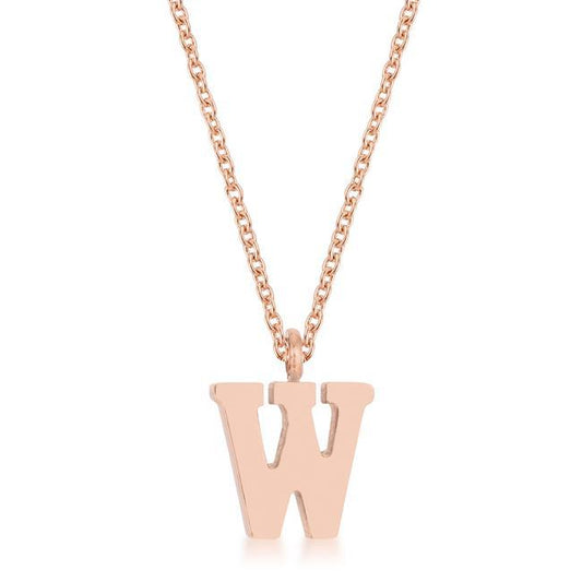 Elaina Rose Gold Stainless Steel W Initial Necklace freeshipping - Higher Class Elegance