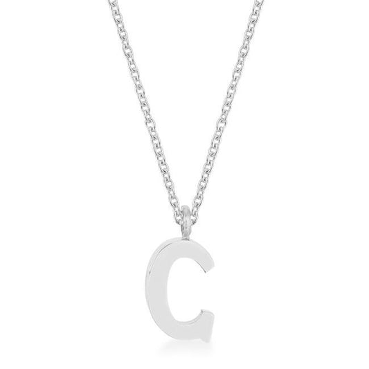 Elaina Rhodium Stainless Steel C Initial Necklace freeshipping - Higher Class Elegance