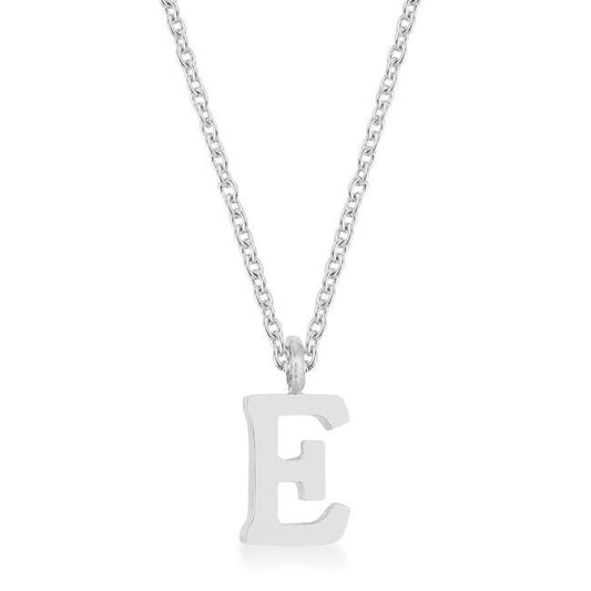 Elaina Rhodium Stainless Steel E Initial Necklace freeshipping - Higher Class Elegance