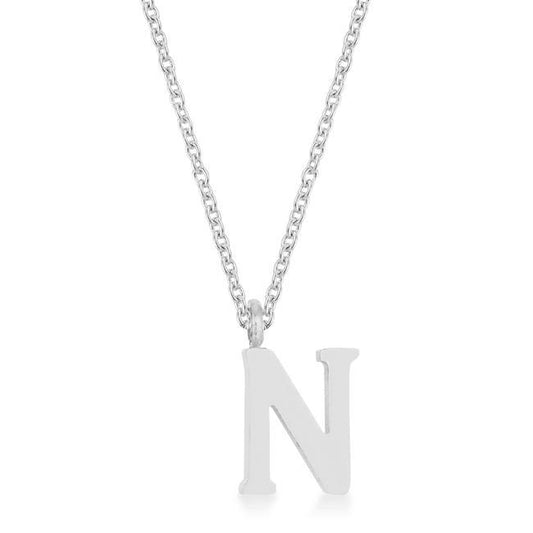 Elaina Rhodium Stainless Steel N Initial Necklace freeshipping - Higher Class Elegance
