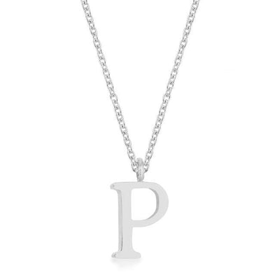 Elaina Rhodium Stainless Steel P Initial Necklace freeshipping - Higher Class Elegance