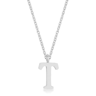 Elaina Rhodium Stainless Steel T Initial Necklace freeshipping - Higher Class Elegance