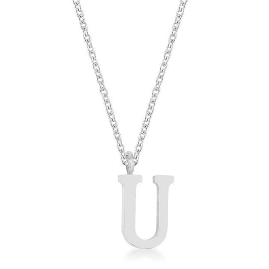 Elaina Rhodium Stainless Steel U Initial Necklace freeshipping - Higher Class Elegance