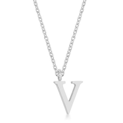 Elaina Rhodium Stainless Steel V Initial Necklace freeshipping - Higher Class Elegance