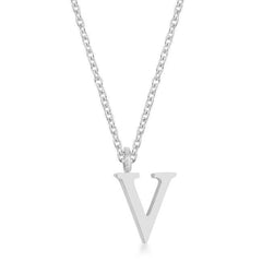 Elaina Rhodium Stainless Steel V Initial Necklace freeshipping - Higher Class Elegance