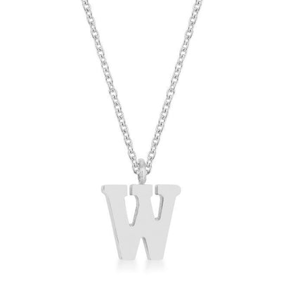 Elaina Rhodium Stainless Steel W Initial Necklace freeshipping - Higher Class Elegance