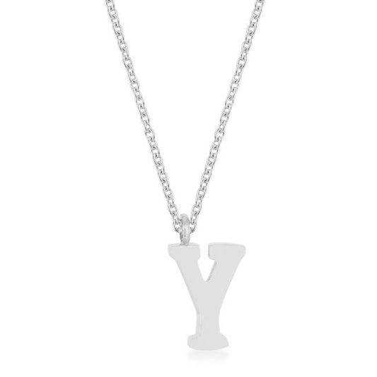 Elaina Rhodium Stainless Steel Y Initial Necklace freeshipping - Higher Class Elegance