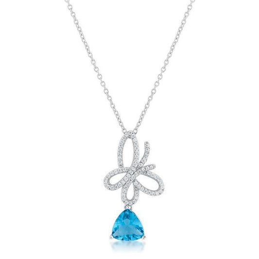 Claudia 2.3ct Aqua CZ Rhodium Butterfly Drop Necklace freeshipping - Higher Class Elegance