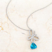 Claudia 2.3ct Aqua CZ Rhodium Butterfly Drop Necklace freeshipping - Higher Class Elegance