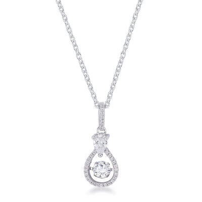 1.18Ct Dainty Rhodium Plated Micro Pave Teardrop Dancing CZ Pendant freeshipping - Higher Class Elegance