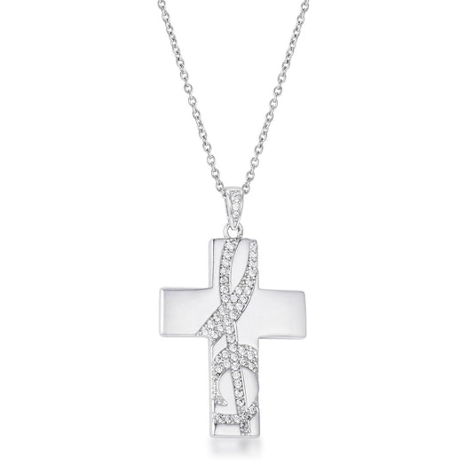 .75Ct Rhodium Pated Elegant CZ Accented Treble Clef Cross Pendant freeshipping - Higher Class Elegance